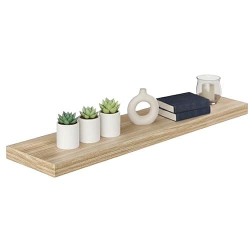 Image of CASARIA® Oak Floating Shelf Including Bracket | Wall Shelving Living Room Kitchen Bedroom Office | 38mm Thick | Hidden Wall Fixing | 15kg Capacity | MDF | 90 x 23cm