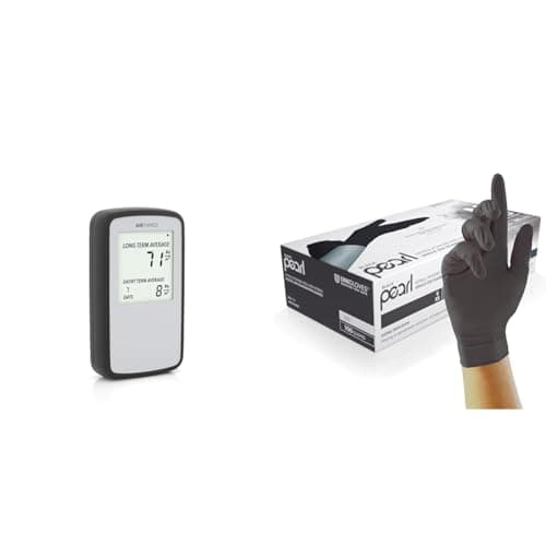 Image of Airthings Corentium Home Radon Detector - 224 Portable, Lightweight, Easy-to-Use, (3) AAA Battery & Unigloves Black Pearl Nitrile Examination Gloves - Multipurpose, Powder Free, Medium (GP0033)