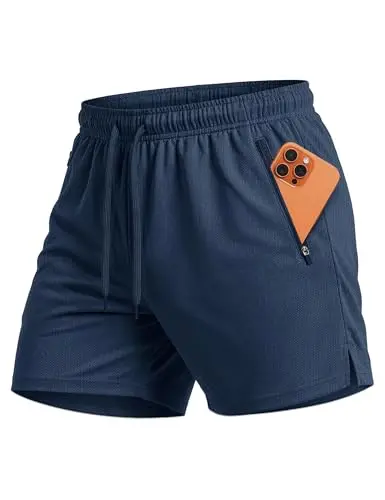 Image of MAGCOMSEN Men's 5 Inch Running Shorts Gym Training Bodybuilding Short Breathable Summer Sports Shorts Navy Blue, L