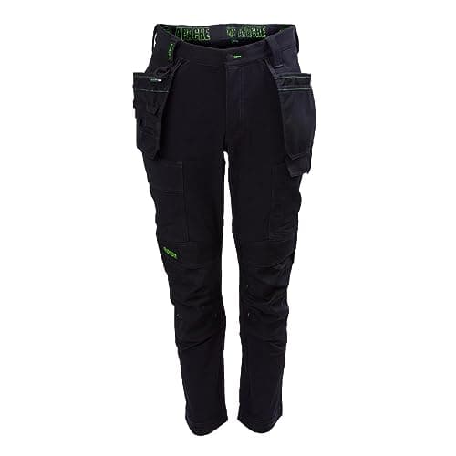 Image of Apache Men's Calgary Work Trousers | Black 32W x 33L | Slim Fit Stretch Utility Pant | Cordura Holster Cargo Pockets | Comfortable Elasticated 4 Way Stretch