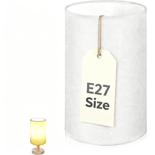 Image of Hemobllo Modern White Linen Lamp Shade, E27 Cylinder Fabric Drum Lampshade Replacement for Table Lamps & Floor Light, 5.1" Small Bedside Cover for Bedroom, Living Room, Minimalist Style