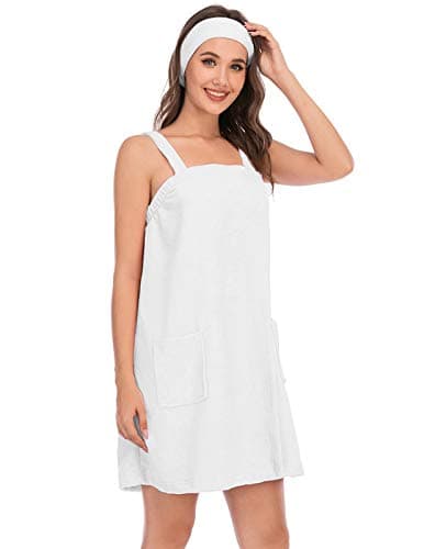 Image of Veseacky Women Premium Cotton Womens Spa/Bath Wrap Lightweight Body Wrap Adjustable Closure (XXL, Wihte)