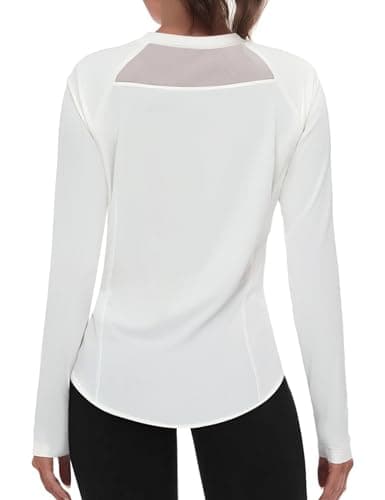 Image of Wayleb Womens Breathable Activewear Long Sleeve Tshirt with Mesh Back Round Neck Gym Yoga Running Sweatshirts Light White S-XXL