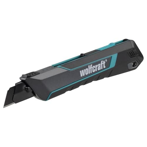 Image of wolfcraft Snap-Off Blade Knife PRO Safety, 18 mm - 4290000 - Extra-Sharp Professional Knife with Optimal Ergonomic Design for Left- and Right-Handed Users
