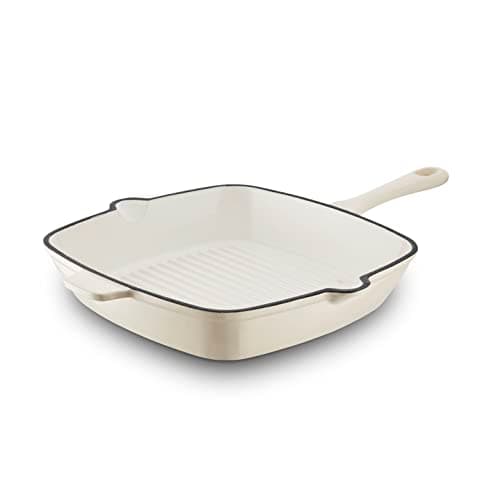Image of Barbary & Oak BO800256CRM Cast Iron Grill Pan with Durable Enamel Interior, 26cm, Camembert Cream