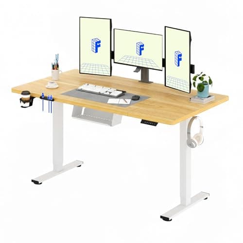 Image of FLEXISPOT 160 * 60cm Electric Standing Desk Adjustable Standing Desk Sit Stand Up Desk Computer Desk with Hook Memory Function for Office and Home (Maple+White)