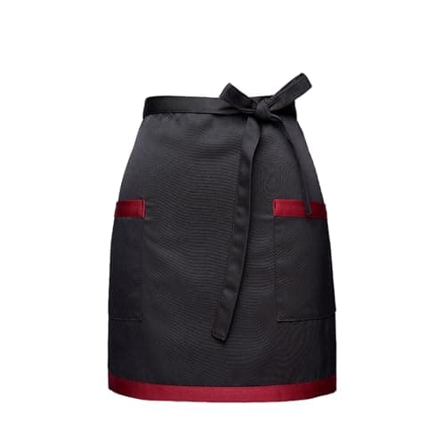 Image of Waist Apron with 2 Pockets for Women Men, Short Half Apron, Kitchen Cooking Chef Apron, Waiter Waitress Apron, Catering Serving Working Aprons for Restaurant Cafe Bar Home Gardening (Black & Red)