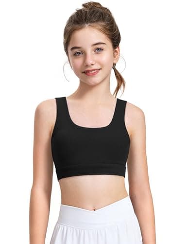 Image of JOCMIC Girls Sports Bras Soft Seamless Training Bra with Removable Padding Yoga Crop Tops for Teens Black, 11-12 Years, Tag 150