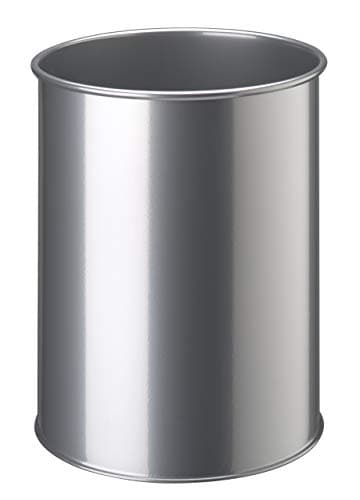 Image of Durable Metal Round Waste Bin Silver 15 Litre Capacity, Made of Steel With Scratch Resistant Coating, Waste Basket for Offices, Schools, Home, etc.
