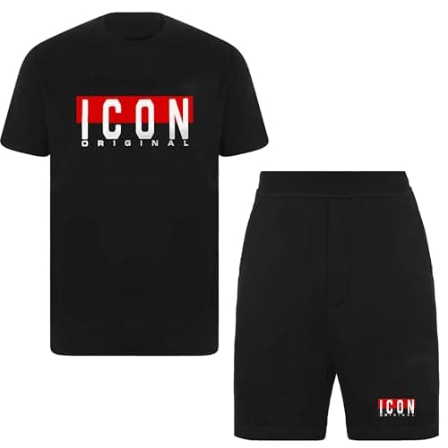 Image of Vibes Mens Cotton T Shirt and Short Set Icon Tracksuit Men's Top Short and T-Shirts Sets Summers Outfit Tracksuit for Men's Summer Essentials Wear For Everyday, Size S M L XL XXL (Black, L)