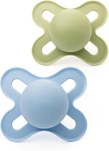Image of MAM Original Start Soothers | 0-2 Months | 2 Pack | Newborn Dummies | Comes in Dummy Steriliser Case | Sustainable Materials | Baby Accessories for Newborn | Blue/Green (Various Designs)