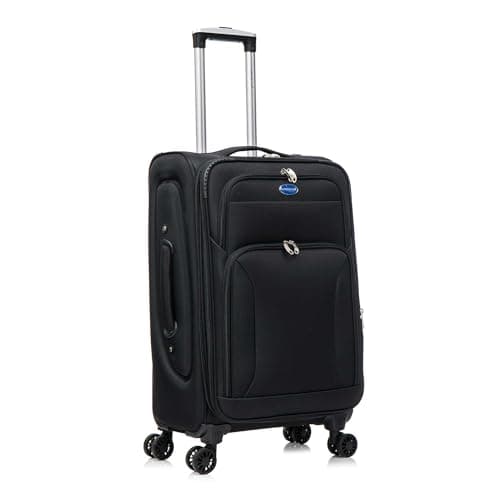 Image of Aerostar Medium 26” Lightweight Softshell Expandable Suitcase, Integrated Combination Lock, 4 Wheels Check in Luggage for 15 to 20kg (Black, 77 litres)