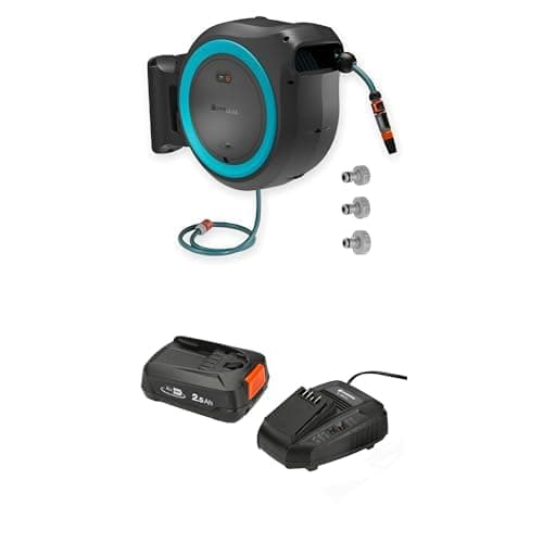 Image of Gardena Battery-Powered Wall-Mounted Hose Box PowerRoll XXL 40m Including Starter Set and Battery