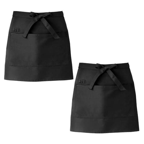 Image of SenZee Waitress Apron, Black Waist Apron with Pockets Short Half Waitress Aprons for Waiter Chef Women Men Cooking Baking 2 Pack