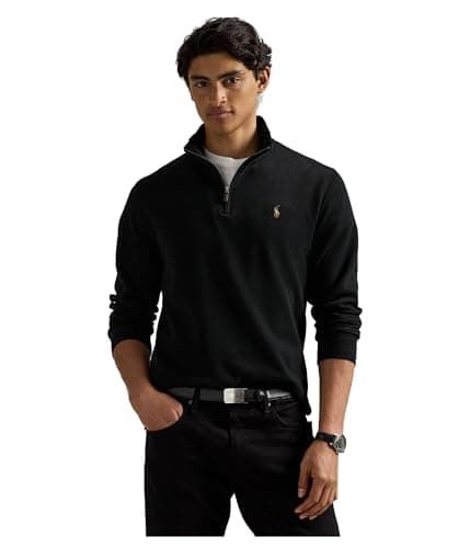 Image of Polo Ralph Lauren Men's Long Sleeve Fleece Quarter Zip Sweatshirt, Polo Black, XL