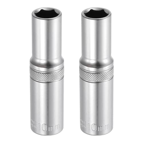 Image of sourcing map 2pcs 6 Points Deep Socket 3/8" Drive 10mm Deep Metric CR-V Steel Polished Nickel Plating Impact Sockets 64mm / 2.5" Long Flip Sleeve Tool for Home Auto Nuts Bolts Repair