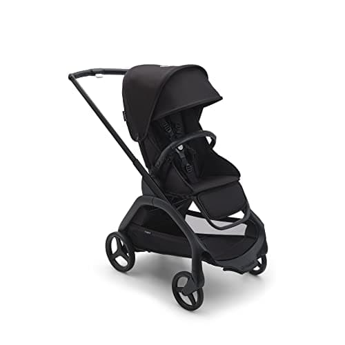 Image of Bugaboo Dragonfly City Pushchair, Lightweight Compact Baby Stroller with One Hand Easy Fold in Any Position, Full Suspension, XL Underseat Basket, Black Chassis and Midnight Black Sun Canopy