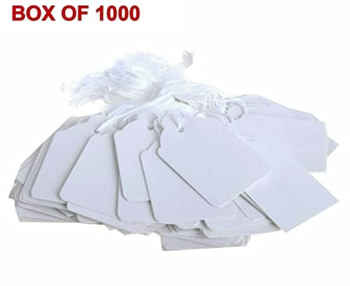 Image of 1000x Quality White Strung Price Ticket Tags Labels Retail Clothing Gift Tags E-25