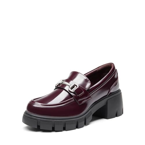 Image of DREAM PAIRS Loafers for Women Platform Chunky Loafers Slip On Casual Shoes,Size 5,Burgundy-Pat,SDLS2321W