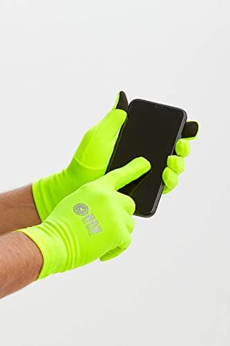 Image of Running Gloves For Men & Women - Lightweight Quick Dry Thermal Touch Screen Function Wicking & Reflective Print Large Yellow