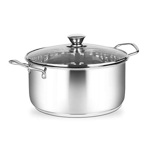 Image of Penguin Home 24cm Stainless Steel Stewpot with Glass Lid – 5L Induction-Compatible Stock Pot, Casserole Dish with Stay-Cool Handles, Oven & Dishwasher Safe, Double Pouring Lips, Soup