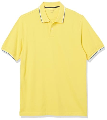 Image of Amazon Essentials Men's Regular-Fit Short-Sleeve Cotton Piqué Polo Shirt (Available in Big and Tall), Yellow Twin Stripe, XXL
