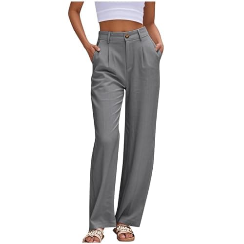 Image of HAOLEI Work Trousers for Women UK Sale Ladies Office Smart Stretch Suit Trousers Casual Straight Leg Tailored Palazzo Pants High Waist Yoga Dress Pants with Pockets Clearance Gray