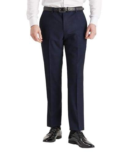 Image of SIRRI Retro Men’s Tailored Fit Glen Check Navy Blue Trousers Suit for Weddings & Business, Size 28