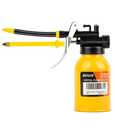 Image of DIFFLIFE Oil Can Transparent High Pressure Oiler Lubrication 220ml Oil Can Bottle Oiling Gun with Rigid & Flex Spout Thumb Pump Tool Oiler (Yellow)-7.4 OZ.
