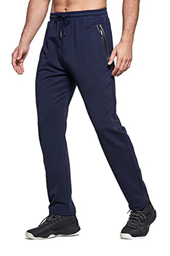 Image of HCSS Mens Joggers Tracksuit Bottoms Men for Running Sports Lounge Open Hem Cotton with Zip Pockets Elasticated Waist (Navy Blue S)