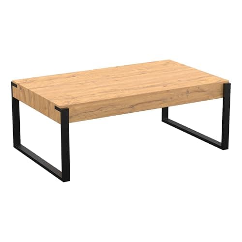 Image of AVF Rustic Light Wood Coffee Table – Ridgewood 110cm Rustic Chunky Industrial Coffee Table with Black Steel Frame, Micro-Adjustable Feet, Easy Assembly
