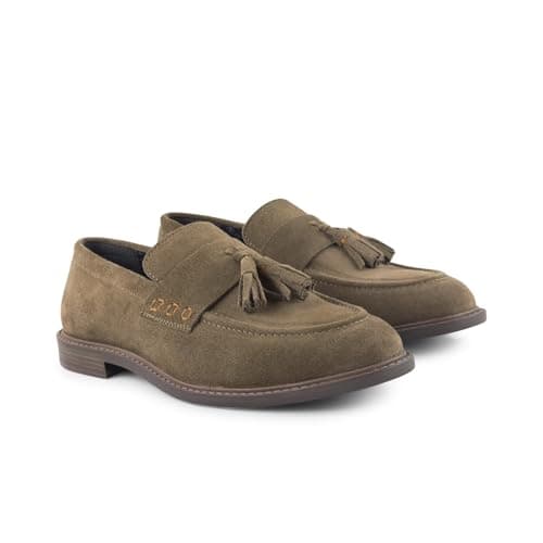 Image of Silver Street London Men's Charleston Suede Leather Slip on Formal Casual Loafer Tassel Summer Loafer (Butter Brown, UK Footwear Size System, Adult, Men, Numeric, Medium, 12)