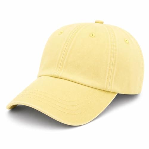 Image of GM Apparel Stonewashed Distressed Baseball Cap for Men Women Vintage Washed Cotton Adjustable Dad Hat Unisex Casual Outdoor (UK, Alpha, One Size, Lemon)