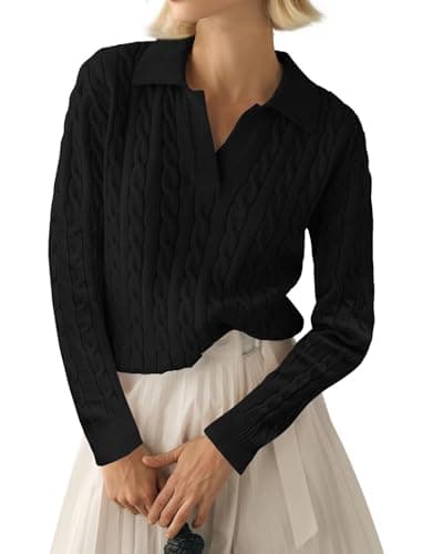 Image of LACOZY Womens Long Sleeve Polo Shirts Business Casual Work Tops Blouse Slim Fitted Collared V Neck Shirt 2025 Black XL