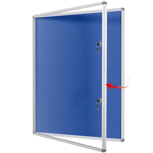 Image of SWANCROWN Lockable Notice Board 1200x900mm, Tamperproof Display Pin Board with 2 Locks for Office Commerce School Home, Blue Felt
