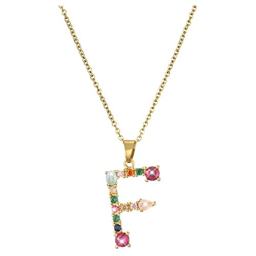 Image of Initial Necklace Sterlings For Women Necklace Girls Letter Necklaces Alphabet Initial Letter For Women Necklace Silver And Pendant Necklaces & Pendants Pearl Necklace Long (F, One Size)