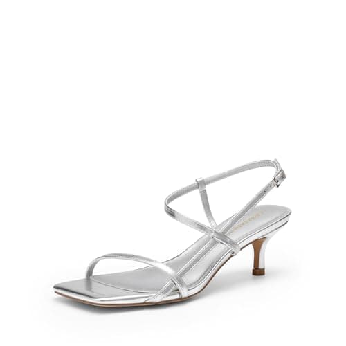 Image of DREAM PAIRS Women's Kitten Low Heels Square Open Toe Ankle Strap Party Wedding Dressy Sandals Shoes,Size 6,Silver,SDHS25002W