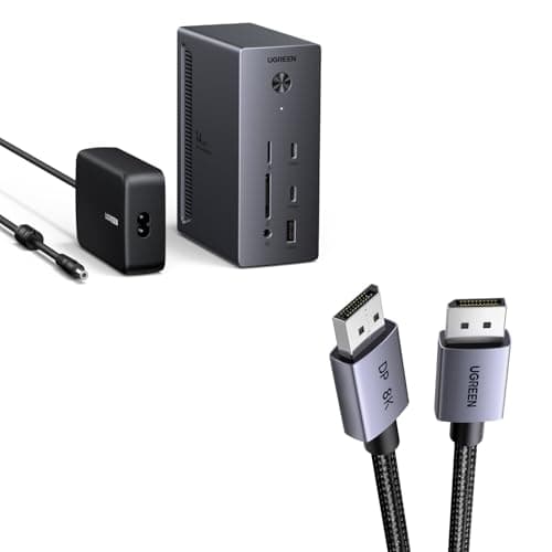 Image of UGREEN Docking Station, Triple 4K Display (2x HDMI+ DP), 14-Port, 100W Max Charging for Laptop, 27W Max USBC, 10Gbps USB-C/A, 170MB/s SD, Ethernet, Audio, 140W Power Supply & DP 1.4 Cable (2m)