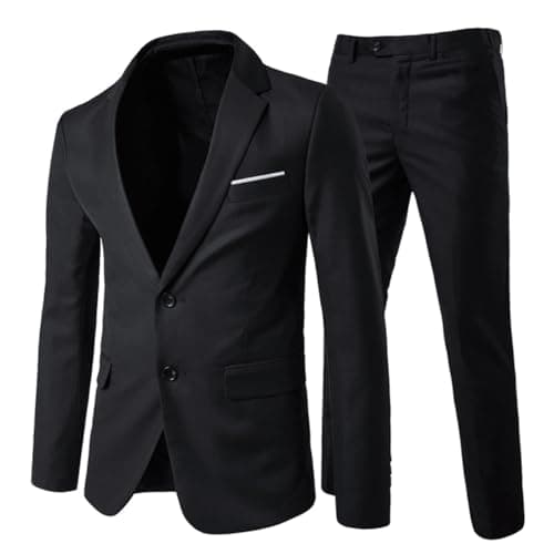 Image of Allthemen Mens Suits 2 Piece Slim Fit Wedding Dress Suit Two Buttons Business Suit Blazer Casual Jackets Trousers Black L