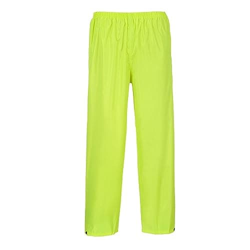 Image of Portwest S441 Classic Rain Trousers Men's Waterproof Overtrousers Durable Protective Outdoor Workwear Rainwear Overpants Elasticated Waistband Taped Seams, Yellow, M