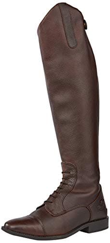Image of Rhinegold Elite Luxus BROWN LEATHER RIDING BOOTS - Soft Feel Leather, Comfortable Fit, Elasticated Laced Front, Women's Equestrian Boots with Full Length Back Zip, Size 5, EU 38, Calf 0