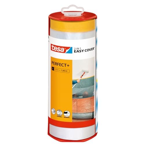Image of tesa Easy Cover Perfect+ Dispenser L - 2in1 masking film with Washi tape and dispenser - for clean, precise cuts - with blade cover - 33 m x 1.40 m