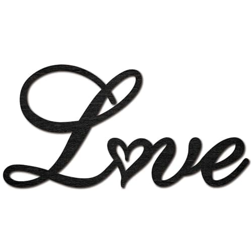 Image of CREATCABIN Love Word Cutout Sign Laser Cut Wood Letter Sign Heart Wall Decor Unfinished Wooden Signs Wall Art Basswood Hanging Sculpture Decor for Crafts DIY Home Farmhouse Bedroom Black 11.9x5.9Inch