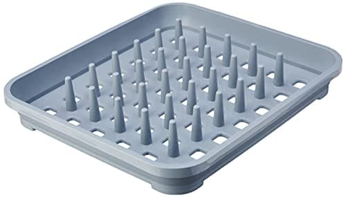 Image of Addis 518356 Eco Made from 100% Recycled Plastic Draining Dish Plate Rack with pegs, Light Grey, 33.5 x 38 x 5cm