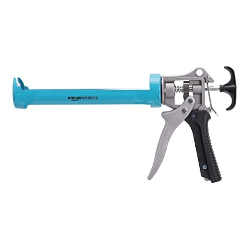 Image of Amazon Basics Heavy Duty Sealant Caulking Gun - 310 ml (0.3 Litres) - 12:1 Thrust Ratio, Aluminium handle with plastic support grip, Blue/Grey