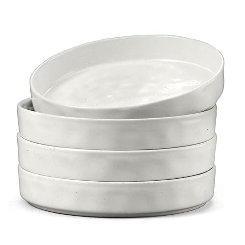 Image of Herogo Pasta Bowl Set of 4, Stoneware Salad Bowls 21 cm, 30 oz Reactive Glaze Serving Bowl for Noodle Soup Fruit, Microwave and Dishwasher Safe, Chip and Scratch Resistant, Deep Edge, Speckled White