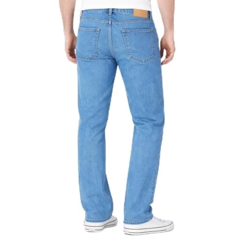 Image of Men’s Straight Fit Denim Jeans – Classic Mid Rise Stretch Cotton Pants, Durable Hard Wearing Casual Trousers, Comfortable Stylish Relaxed Fit Jeans for Everyday Wear, Light Blue-42W / 27L