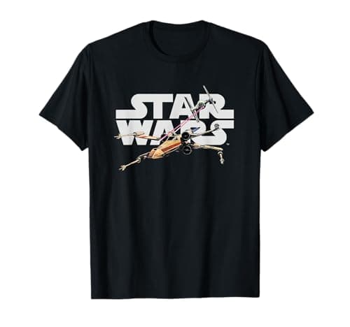 Image of Star Wars Logo Classic X-Wing vs TIE Fighter Space Battle T-Shirt