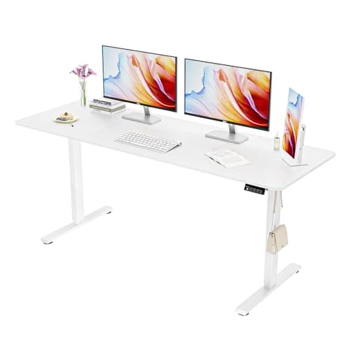 Image of ERGOMAKER Electric Height Adjustable Standing Desk 170x60cm (66.9"x23.6"), Sit Stand Desk with Splicing Top for Home Office (White Frame, White Desktop)