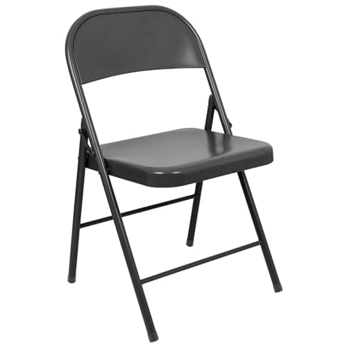 Image of Harbour Housewares Black Metal Folding Chair with Rubber Bumper Feet - Lightweight Matte Foldable Desk Chair Metal Garden Seats for Indoor, Outdoor Activities, Guests, Conferences
